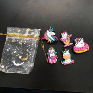 Unicorn Shoe Charms 5 Piece Variety Pack in Moon & Stars Sparkle Bag 1" Charms
